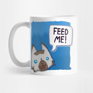 Feed Me! [Chocolate Point Cat With A Blue Background] Mug